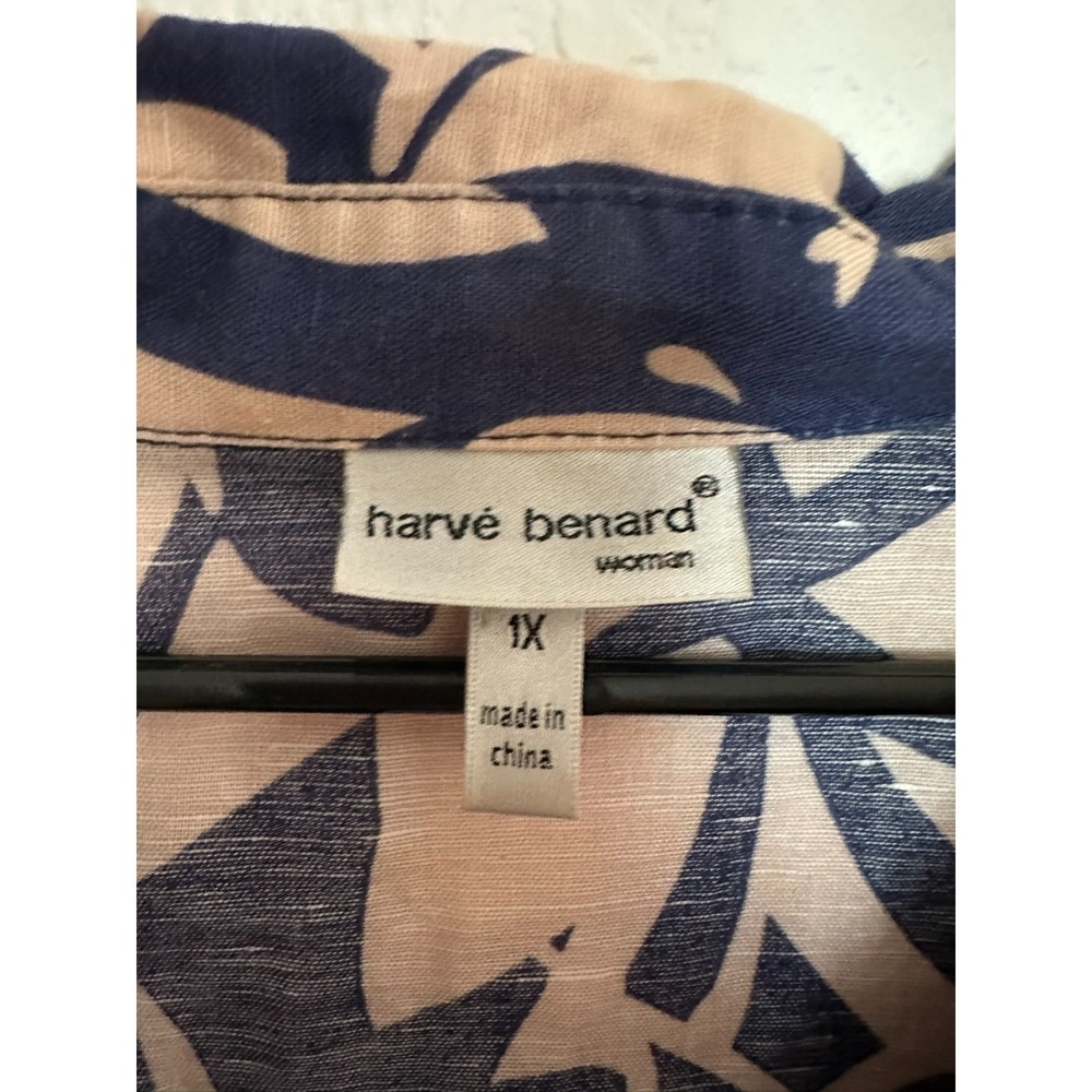 Harve Benard Woman L Floral Shirt Blouse 3/4 Sleeve Top Linen Cotton Tropical - Picture 2 of 6